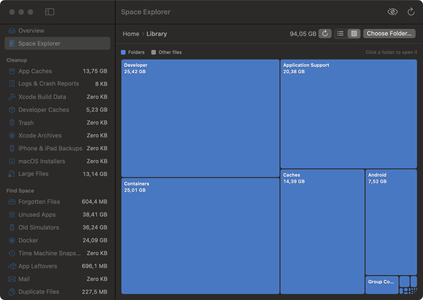 Space Explorer showing folders by size